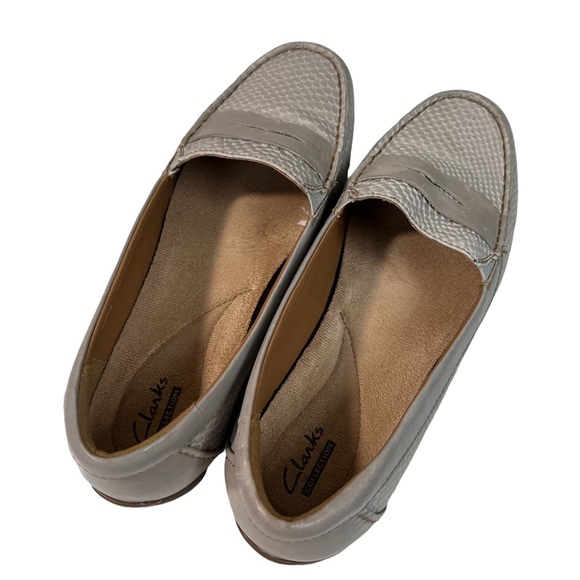 CLARKS COLLECTION Loafers Penny Vintage Leather Gray Size 8W - Picture 2 of 6